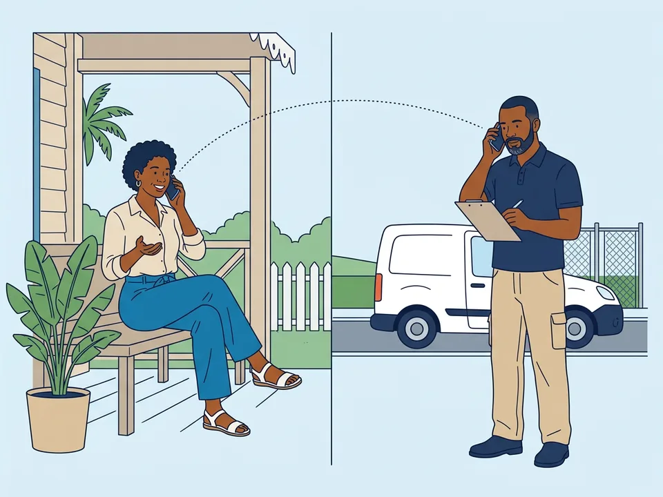 L'habitante et un installateur échangent au téléphone